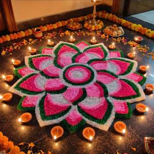 Tapis mural traditionnel Rangoli pour décorer la maison, idéal pour Diwali, les mariages et les fêtes. Tapis Rangoli prêt à l'emploi. Vente OEM. - Product Image 1