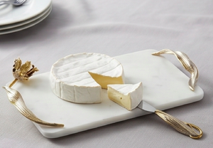 Plateau à fromage en marbre avec poignées en feuille d'or et ensemble de couteaux en acier inoxydable, ensemble premium pour usage domestique, cuisine et hôtel - Product Image 6
