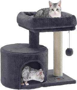 Árbol para Gatos, Torre Pequeña para Gatos con Poste Rascador de Sisal, Cama Acolchada, para Espacios Pequeños, Gatitos, Color Gris Ahumado - Product Image 5