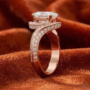 แหวนหมั้นทรงวงรีประดับมอยส์ซาไนต์ 14K โรสโกลด์ ของขวัญเครื่องประดับเจ้าสาวสุดหรูสำหรับผู้หญิง เทรนด์อเมริกา - Product Image 2