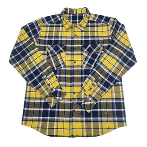 Camisa de Manga Larga a Cuadros para Hombre, Color Amarillo y Azul Marino, Patrón a Cuadros, Algodón, Informal, para Todas las Temporadas - Product Image 6