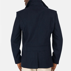 Abrigo de lana de la mejor calidad para hombre, color azul, cierre de botones, corte ajustado, grueso, cortavientos, para clima frío. - Product Image 2