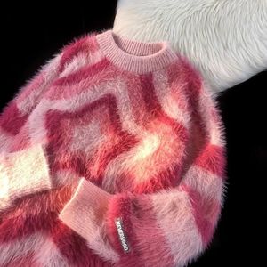 Custom Oem ODM Men Mohair Knitted Oversized <b>Jumper</b> Jacquard <b>Pullover</b> Mohair Sweaters Knitwear Crew Neck Fuzzy Sweater for Men - Product Image 3