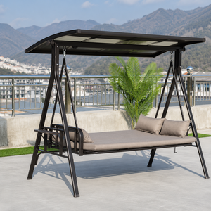 Columpio de patio exterior con toldo y cojines, silla columpio de metal para jardín, terraza, balcón, piscina, muebles de descanso. - Product Image 4