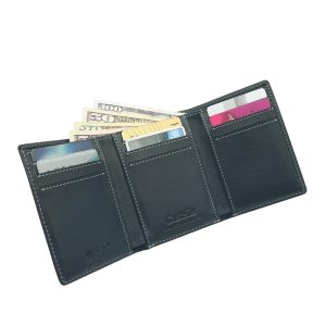 [Superventas] Cartera Castello de Cuero Vacuno Genuino, Cierre Abierto, Forro de Poliéster, Unisex, Triple Pliegue, Negra - Product Image 1