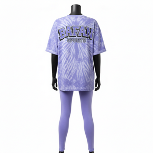 Ensemble de vêtements de sport en coton mauve premium 300GSM, leggings 260GSM, panneau en PVC irisé, logo personnalisé par transfert thermique - Product Image 2