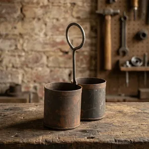 Pot de fleurs suspendu rustique en fer avec poignée, fait main, pour jardin, salon, chambre, salle à manger, ferme - Product Image 4
