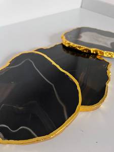 Customized Hot Selling Natural Black <b>Agate</b> <b>Coaster</b> Slice With Gold Trim Gemstone <b>Agate</b> Slice Tea <b>Coaster</b> For Hotel Restaurant UO - Product Image 6