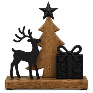 Wooden <b>Christmas</b> Tree Reindeer Gift <b>Box</b> Decor Rustic Holiday Tabletop Ornament Set Winter Theme Animal Design Laser Cut - Product Image 1