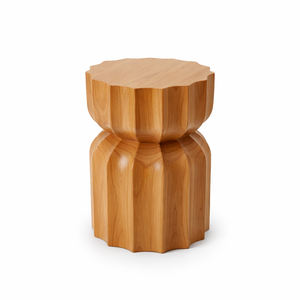 Tabouret à lattes en bois de Suar massif, écologique, design cylindrique cannelé moderne, qualité robuste, fait main, pour chambre et hôtellerie - Product Image 4
