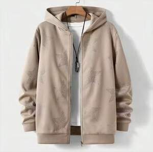 Sudadera con capucha personalizada para hombre, de felpa gruesa, con cremallera completa, estilo urbano, con pedrería y logotipo. - Product Image 5