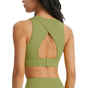 Women Seamless Sports <b>Bra</b> Crew Neck Racerback Medium Support Yoga Fitness Light <b>Blue</b> Breathable Quick Dry Solid Color - Product Image 5
