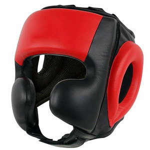 <b>Boxing</b> Head Guard PU Leather Black White Adjustable Hook Loop Closure Double Visor Protective Gear for Children Unisex Universal - Product Image 1