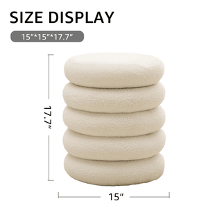 Pouf Contenitore Rotondo Moderno in Sherpa con Vassoio Ribaltabile, Sgabello da Toeletta in Teddy, Sedia Imbottita per Trucco, Arredo Casa - Product Image 2