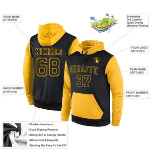 Sudadera con Capucha Personalizada para Hombre, Invierno, Negra/Amarilla, con Cierre, Estilo Raglán, con Número y Nombre Bordados en la Parte Delantera/Trasera, 100% Algodón Ecológico - Product Image 2