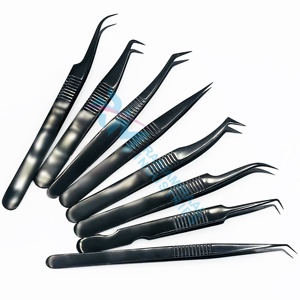 Pince à épiler antistatique en acier inoxydable noir RMI pour extensions de cils, pointe lisse, précision, 14 cm, 12 cm, ensemble de 8 pinces à pointes différentes - Product Image 6