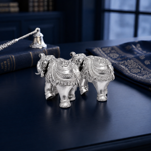 พระพุทธรูปช้างคู่ ทำจากทองเหลืองชุบเงิน 999 จาก Jaipur Metals ดีไซน์ทันสมัย ทำด้วยมือ ทนทาน เหมาะสำหรับตกแต่งพิธีกรรมฮัตตีโจดี มุรตี ปูจา - Product Image 5