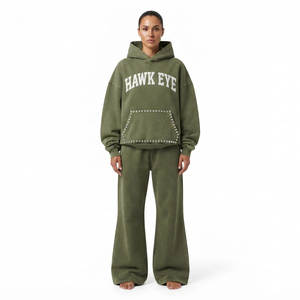 Wholesale <b>Women</b>’s Acid Wash Heavyweight Cotton Fleece Rhinestone Hoodie Wide Leg Pants Two <b>Piece</b> Winter Casual Wear - Product Image 5