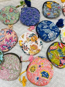 Womens Multi-Functional Cotton Quilted Boho Round <b>Mini</b> Bag Eco- Friendly <b>Pouch</b> With Zipper Closure for Coins And Earphones - Product Image 5