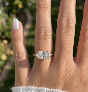 14K Gold Plated Sterling <b>Silver</b> Marquise Cut Lab Grown Diamond Classic <b>Solitaire</b> Engagement <b>Ring</b> 6 Prong Setting GRA Certified - Product Image 1