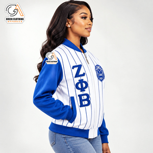 Veste universitaire pour femmes Zeta Phi Beta Sorority, rayée bleu et blanc, manches longues, fermeture éclair sur le devant, coupe classique - Product Image 3