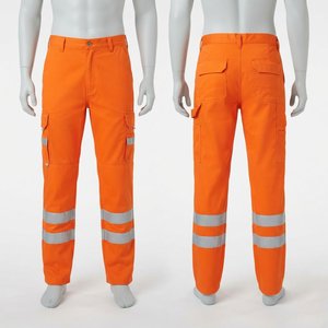 Premium 240 GSM Cotton Polyester <b>Corduroy</b> Waterproof Work <b>Pant</b> High Visibility Orange Cargo Trousers Reflective Tape Pockets - Product Image 1
