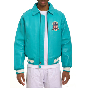 Blouson en cuir AVIREX pour homme, nouveau blouson matelassé en toile de laine personnalisé, col montant, logo frontal, respirant, imperméable, coupe-vent d'hiver - Product Image 2