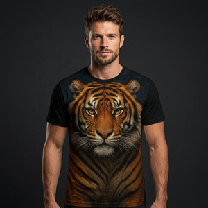 เสื้อยืดแขนสั้นลายเสือสำหรับผู้ชาย ทรงโอเวอร์ไซส์ คอกลม ลวดลายสัตว์ ผ้าถักไหม/ฝ้าย แห้งเร็ว ระบายอากาศได้ดี - Product Image 2