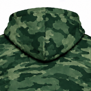 เสื้อฮู้ดลายพรางสีเขียวป่าสำหรับผู้ชาย เสื้อสเวตเชิ้ตผ้าฟลีซพิมพ์ลายพรางแบบกำหนดเอง มีกระเป๋าจิงโจ้ เชือกผูกเอว สวมใส่สบายๆ สำหรับกิจกรรมกลางแจ้ง - Product Image 4