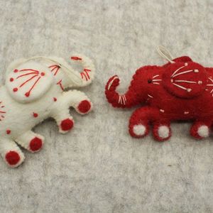 Handmade Felt <b>Elephant</b> Ornament Red And White Sewn Animal <b>Decorative</b> Craft Gift - Product Image 4