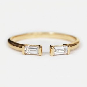 Anillo de Boda Abierto Minimalista para Mujer, Oro Sólido de 10K, 14K, 18K, Corte Baguette, Anillo Apilable Delicado, Joyería Fina con Diamantes Cultivados en Laboratorio - Product Image 1