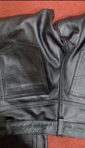 Premium <b>Men's</b> Black Genuine Leather Biker Pants Straight Fit Mid Waist Button Fly Rivet Decoration <b>Winter</b> Moto Style <b>Trousers</b> - Product Image 5