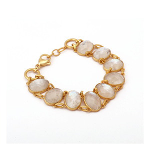 <b>Gold</b> Plated Moonstone Chain <b>Bracelet</b> For Women Bohemia Style Natural Oval Stone Link <b>Bracelet</b> <b>Adjustable</b> Statement Jewelry - Product Image 3