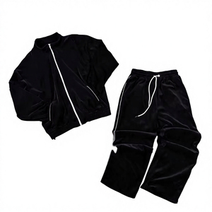 Custom Men's Velvet Tracksuit Set Full <b>Zip</b> Hoodie & Pants Solid Color Casual Streetwear Regular Fit Autumn Wear - Product Image 2