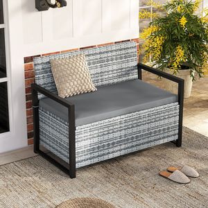 Panca da Esterno in Vimini con Vano Contenitore Integrato per Patio - Product Image 2