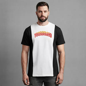 Camiseta de Manga Corta de Algodón para Hombre con Estampado de Letras, Cuello Redondo, Estilo Casual, Diseño de Bloques de Color Blanco y Negro, Logotipo Frontal - Product Image 1