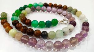Collier en pierres précieuses naturelles multicolores, forme ronde, lisse, 8 mm, 20 pouces - Product Image 3