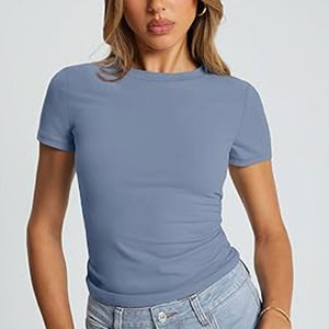 Half Sleeve T-Shirt Navy <b>Blue</b> Ladies Fine Jersey T Shirts Bella + <b>Canvas</b> Womens Flowy Simple V-Neck T-Shirt - Product Image 2