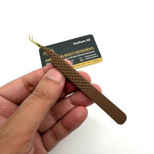 Pinza para Pestañas de 45 Grados en Color Marrón Dorado, Pinza de Acero Inoxidable de Precisión con Logotipo Personalizado para Extensión de Pestañas de Volumen - Product Image 3