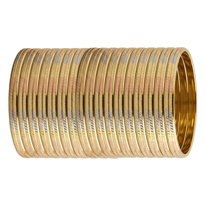 ORO-Z Three Tone Gold Plated <b>Bangles</b> Striped <b>Engraved</b> Design Bracelet for Women High Quality Jewelry - Product Image 1