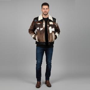 Veste en cuir véritable de qualité supérieure, sur mesure, nouvelle mode, en cuir de vache véritable, noir et blanc, style bomber western pour homme - Product Image 1