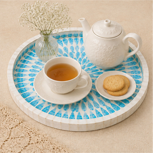 Bandeja Redonda con Incrustaciones de Hueso, Diseño de Mosaico Azul de Lujo, Plato Decorativo para Mesa, Ideal para Decoración de Mesa de Centro en Hoteles y Hogares - Product Image 6