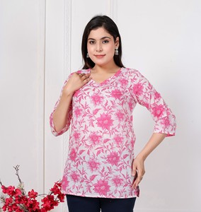 Women Rayon Pink Printed Kurti Top Ethnic <b>Tunic</b> Casual Wear Kurti - Product Image 2
