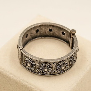 DIVYORO Vintage Sunflower Embossed Brass Oxidized Silver Women's <b>Bangles</b> - Product Image 1