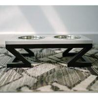 Mangeoire pour animaux de compagnie en métal noir durable et écologique avec dessus en bois, double bols en acier inoxydable, écran LCD, design réglable - OEM/ODM