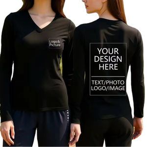 Women's Long-Sleeve Custom Printed V-Neck T-Shirt with Logo Design Left Chest Back Regular Fit Knitted 100% Cotton Casual Wear - Product Image 2