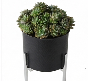 Grand pot de fleurs avec support en acier noir thermolaqué, décoration de jardin, accessoires d'extérieur, balcon - Product Image 2