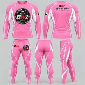 UPF50+ <b>swim</b> shirt <b>men</b> Eco-friendly Pink Full Sleeve Rash Guard Set - Product Image 1