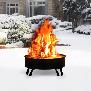 Brasero rond en acier pour bois avec écran anti-étincelles, pique à bois et grille interne pour terrasse extérieure - Product Image 4