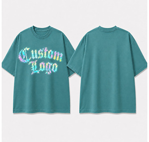 Custom Oversized Sky Blue Cotton <b>T</b> <b>Shirt</b> with Rainbow Reflective <b>Gothic</b> Logo | Heavyweight Unisex Streetwear Graphic Tee - Product Image 1